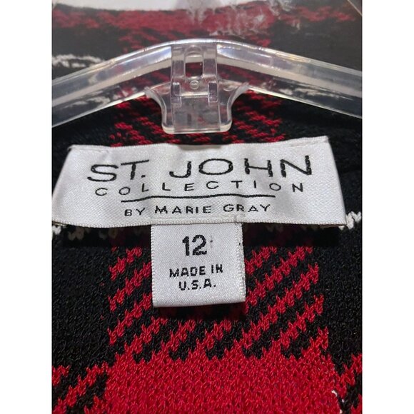 Vintage St John Marie Gray Tweed Plaid Jacket 12 Gold Buttons Money Luxury Cabin - Picture 7 of 9